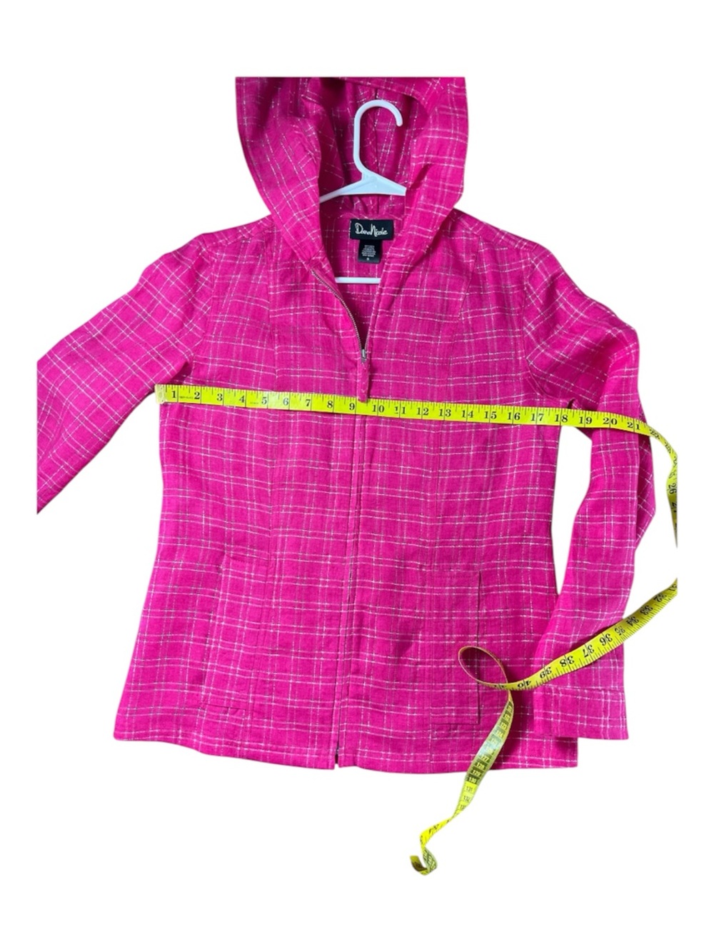 Diana Nicole 92% Linen Hot Pink Plaid Metallic Shimmer Zip Jacket Size S